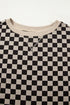 Mixed Checkered Patchwork Drop Shoulder High Low Top